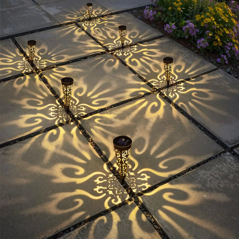 Solar Powered Fire Totem Style Outdoor Garden Lights Six Pack Waterproof Conical Stakes for Yard illuminating pathway