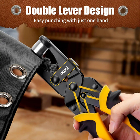 2 In 1 Grommet Tool Kit With Twist Change Heads 12mm And 10mm Magnetic Punching System for Canvas Leather Tarps DIY in use