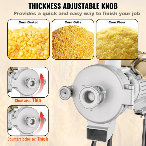 Electric Grain Mill Grinder 3000W 2 In 1 Wet And Dry Grinding with funnel, adjustable knob, corn grits and flour sections