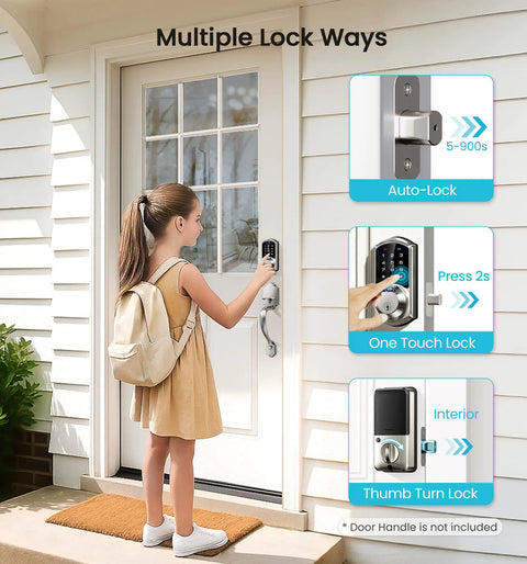 Heavy Duty Fingerprint Smart Deadbolt Lock Equipped With Direct Phone App Access And Portable Key Fobs Styled In Sleek Satin Nickel For Zero Stress Keyless Entry And Knockout Front Porch Protection