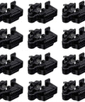 12-Pack Low Voltage Landscape Wire Connectors for Outdoors arranged in a 4x3 grid, black color, showcasing easy lock-in fasteners detail.