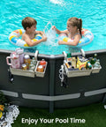 2 Piece Poolside Storage Basket Set With Cup Holder For Above Ground Pools Fits Steel Round Or Oval Frames Top Rail 3 Inches Or Less
