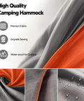 Ultralight Camping Hammock For Hiking And Travel in orange, showing premium fabric, exquisite sewing, waterproof outdoor material.