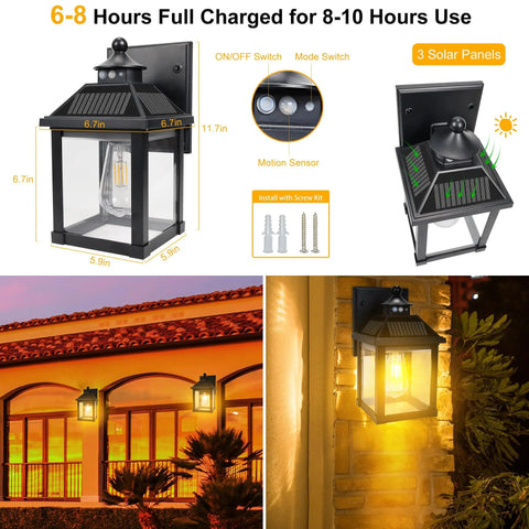 2 Pack Solar Wall Lights Outdoor Motion Sensor Sconce Dusk To Dawn LED Porch Lights Waterproof Wall Mounted Fixtures