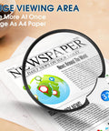 3X Lighted Magnifying Glass With LED And UV Light, 5.5 Inch Handheld Magnifier enlarging newspaper text, ideal for seniors
