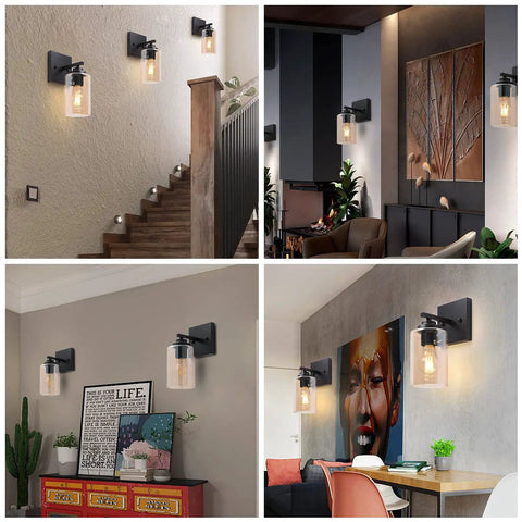Two Pack Wall Light Sconces For Bathroom And Hallway, Cozy Vintage Farmhouse Vanity Lights in various room setups
