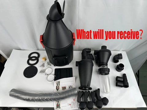 Complete set of Two In One Dust Cyclone Vacuum Cleaner With Wall Mount Or Castor Wheels Space Saving Workshop Dust Collector components.