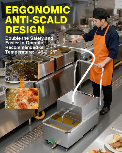 Top-Notch Commercial Fryer Filter Machine 55L 14.5 Gallon Capacity with ergonomic design for safe oil filtration.