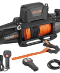 Heavy Duty 13500 Lbs Electric Winch For Off Road Recovery 12V DC Vehicle Winch With 3/8 In X 92 Ft Synthetic Rope Wireless And Wired Remote IP68 Waterproof Tow Jeep SUV Boat with hook and remote controls