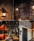 Old School Edison Style LED Filament Tubular Bulbs Pack Of 6, 4W Low Watt, 2700K Warm White in cozy, rustic restaurant setting.