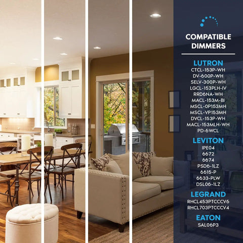 Living room and kitchen lighting with BR30 LED Flood Light Bulbs 65W Equivalent, 3000K Soft White, compatible dimmers listed