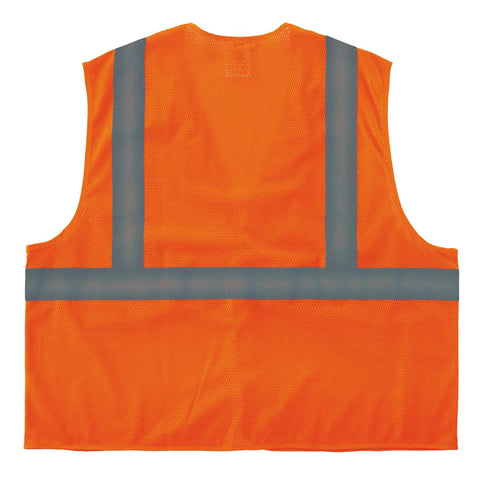 Back view of GloWear 8205Z Reflective Safety Vest High Visibility Orange Mesh Type R Class 2 Zipper Closure 2XL To 3XL ANSI Compliant