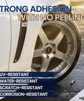 Top Shelf Silver Rim Touch Up Paint Pen For Chrome Wheel Scratches Curb Rash Fix Quick Dry on alloy wheel, showcasing strong adhesion features.