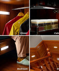 Under Cabinet Lights Rechargeable 8 Inch Motion Sensor LED Magnetic Stick On Closet Light Pack of 2 for Kitchen Counter Stairs and More USB Powered No Fuss Easy Install Cool White displayed in various settings