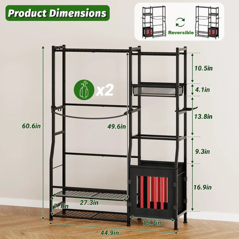 All In One Sports Gear Organizer For Home Garage Club And Basement With Dual Golf Bag Storage Rack dimensions and features.