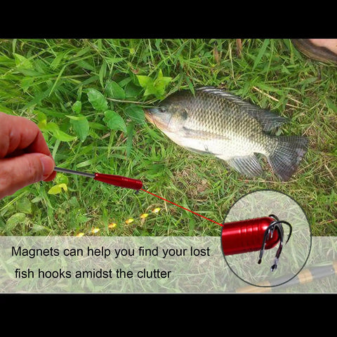 Using Grab And Go Fishing Pliers Set With Two Magnetic Hook Removers for easy hook retrieval near a caught fish.