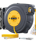50 Ft Retractable Extension Cord Reel With 14 Gauge SJTOW Cable 13 Amp Breaker ETL Listed Lighted Triple Tap