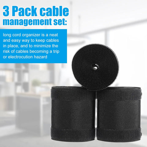 3-pack of Carpet Cord Cover Cable Protector for Commercial Office Carpet 29.53 Ft Black shown in rolls.