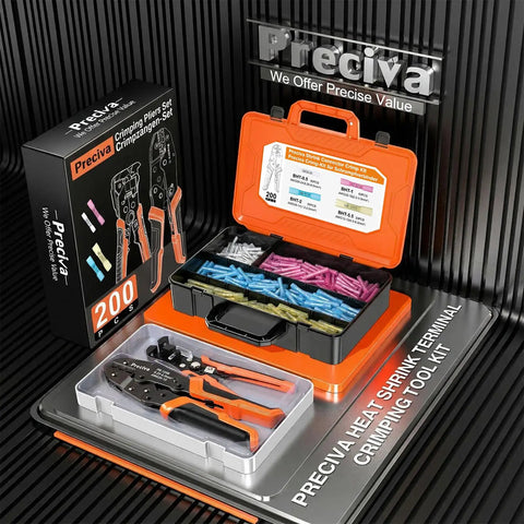 All In One Wire Crimping Tool Kit With 200 Heat Shrink Connectors, Color Coded Crimper And Wire Stripper, IP67 Waterproof Terminals