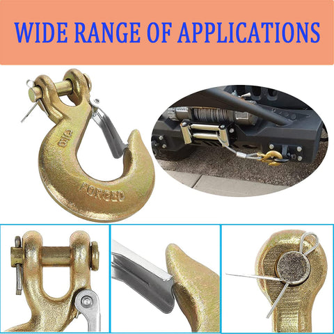 2 Pack Three Eighth Inch Clevis Slip Hooks With Safety Latch G70 Forged Steel Beefy Heavy Duty Tow Hooks usage examples