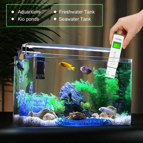 PH Meter For Water And Hydroponics With ATC, Large Horizontal Screen Shows pH And Temp In One View used in an aquarium
