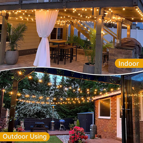 30Ft G40 LED Outdoor String Lights With 24 Color Changing Options And 128 Modes Dimmable Weatherproof in patio and backyard settings