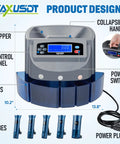 Premium Usd Coin Counter And Automatic Currency Sorting Machine With Fast Five Bin System and high speed rolling capability, showing control panel and bins.
