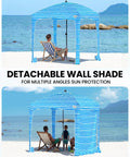 Beach Cabana Sun Shelter 6x6 Ft With Sandbags And Side Wall For Family, Easy Setup, UPF 50 Plus UV Protection, vented roof on beach.