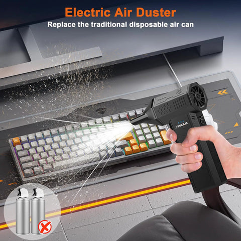 Beast Mode Rechargeable Electric Air Duster With Brushless Motor Three Gear Adjustable Mini Blower in use on keyboard.