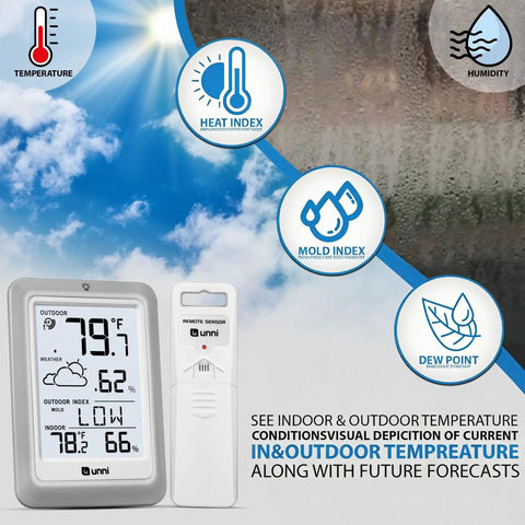 All In One Indoor And Outdoor Weather Station With Wireless Thermometer And Hygrometer, Battery Powered, 330 Ft Remote Sensor Range