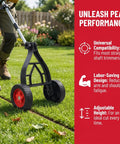 Universal String Trimmer Wheel Support Attaches To Any Weed Eater Turning It Into A Lawn Edger While Ditching The Burn On Your Wrists For Easy Weekend Jobs, showing wheeled support on grass.