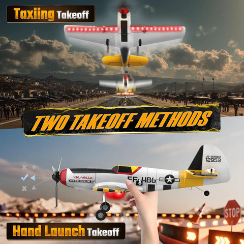 Starter-Friendly RC Plane For Kids And Grownups With 6-Axis Gyro, two takeoff methods, yellow model airplane in action