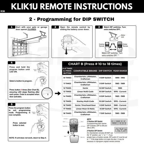 Universal Garage Door Opener Remote That Works With Most Major Brands Like Chamberlain, Genie, LiftMaster And Linear Programming Guide