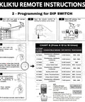 Universal Garage Door Remote For Most Brands After 1993 Replace KLIK1U 375UT 375LM programming instructions with dip switch chart