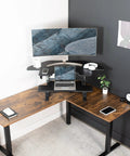 43 Inch Corner Height Adjustable Desk Converter For Sit To Stand Workstation With Dual Monitor Riser, Black Tabletop Stand Up Desk
