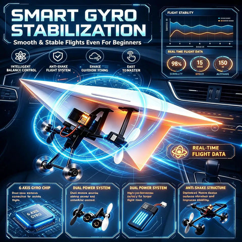 Rad Remote Control Paper Airplane Kit With Gyro Stabilizer And Dual Propellers Lightweight Folding Micro RC Plane features
