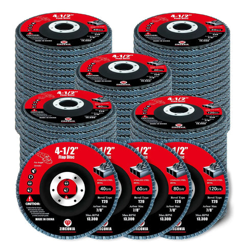 60 Pack Flap Discs 4 1/2 Inch For Angle Grinder Set With 40 60 80 120 Grit Type 29 Zirconia Abrasive Wheels 7/8 Inch Shank