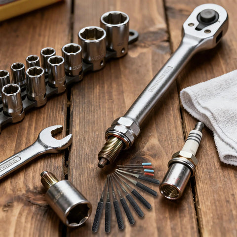 12 Piece Stainless Steel Extractor Kit With Ergonomic Grip For Broken Part Removal And Hardware Repair Durable Multi Purpose Bolt And Screw Extractors For Fast Easy Fixes Pro Grade, showing tools on a wooden surface