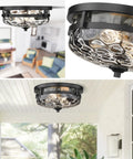 2 Light Farmhouse Flush Mount Ceiling Light Black With Hammered Glass Fixture in living room and outdoor settings