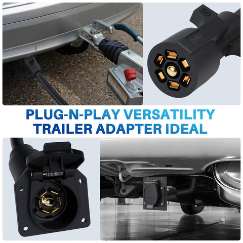 Heavy Duty 7 Way Trailer Plug Extension Cord 15 Foot With Pure Copper Conductors And Rock Solid 7 Pin RV Connector Cable For Tow Day Readiness And Zero Hassle Setup, showing connector and adapter installed.