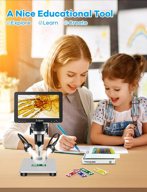 7 Inch LCD Digital Microscope With Screen 1200X Magnification 12MP Coin Microscope For 1080P Images And Videos Rotatable HD Display Easy Setup For Hobbyists DIYers And Classroom Tech Enthusiasts in classroom with children