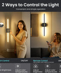 Super Slick 29 Inch Wall Sconces Set Of 2, Matte Black With Gold Accents, 10000 Mah Rechargeable Battery Wall Lights, touch and remote control options.
