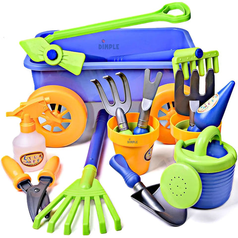 Garden Wagon And Tools Toy Set For Kids 15 Pcs Outdoor Sand Beach Play Set Toddlers 1 3 Tough All Weather Durable Plastic Tools