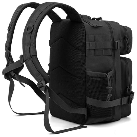 Back view of Rugged 25L Military Tactical Backpack For Everyday Carry And Bug Out Readiness With Molle Webbing in black
