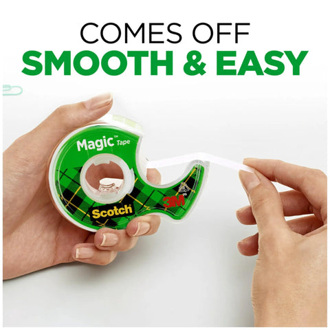 Hands using Three Roll Dispenser Pack Invisible Clear Tape For Quick Repairs No Fuss Mending Write On Photo Safe Easy To Use Handy Tape