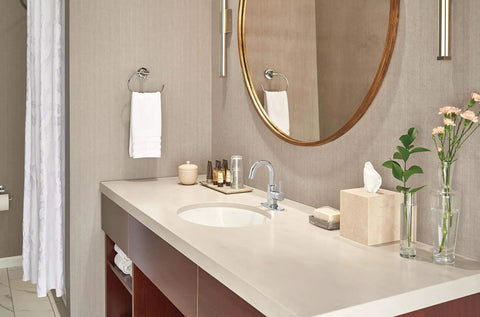 Bathroom with one hole single handle chrome bathroom faucet for bathroom sink with drain assembly, sleek modern finish