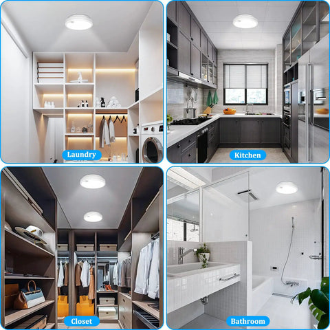 Two Pack Battery Operated Motion Sensor LED Ceiling Light, 7.2 Inch Flush Mount Fixture, 6000K Daylight White in laundry, kitchen, closet, bathroom