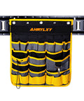 Wall Mounted Tool Organizer With Multiple Pockets For Track Rail Systems Heavy Duty Hanging Tool Holder For Trailers Trucks Vans And Warehouses Durable Steel Construction Keeps Tools Neatly Accessible In Any Job Site, 26-pocket steel and fabric organizer on E-track rail