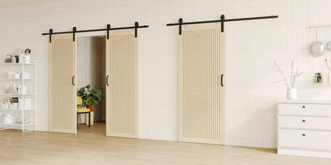 42 Inch By 84 Inch Sliding Barn Door With Wood Slat Design And Hardware Kit Solid Pine Wood For Living Room Pantry And Home Offices