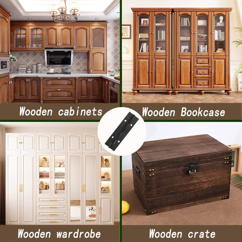 Wooden cabinets, bookcase, wardrobe, and crate using Six Pack Continuous And Piano Hinges For 4 Inch Openings In Black 304 Stainless Steel.